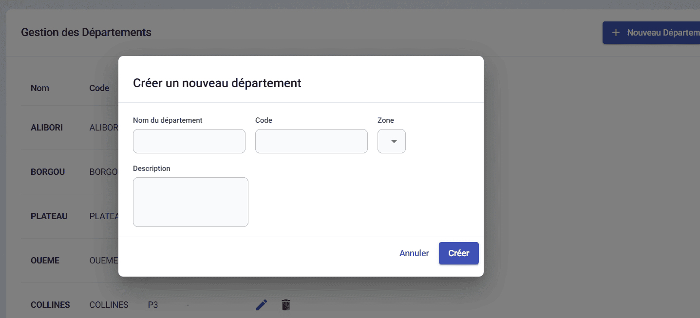 Création d'un département