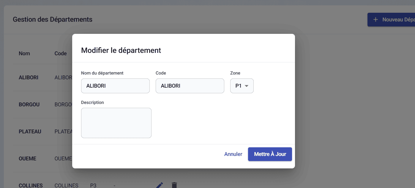 Modification d'un département
