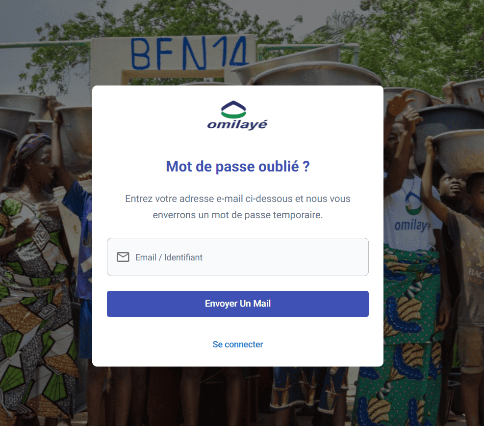 Page mot de passe oublié