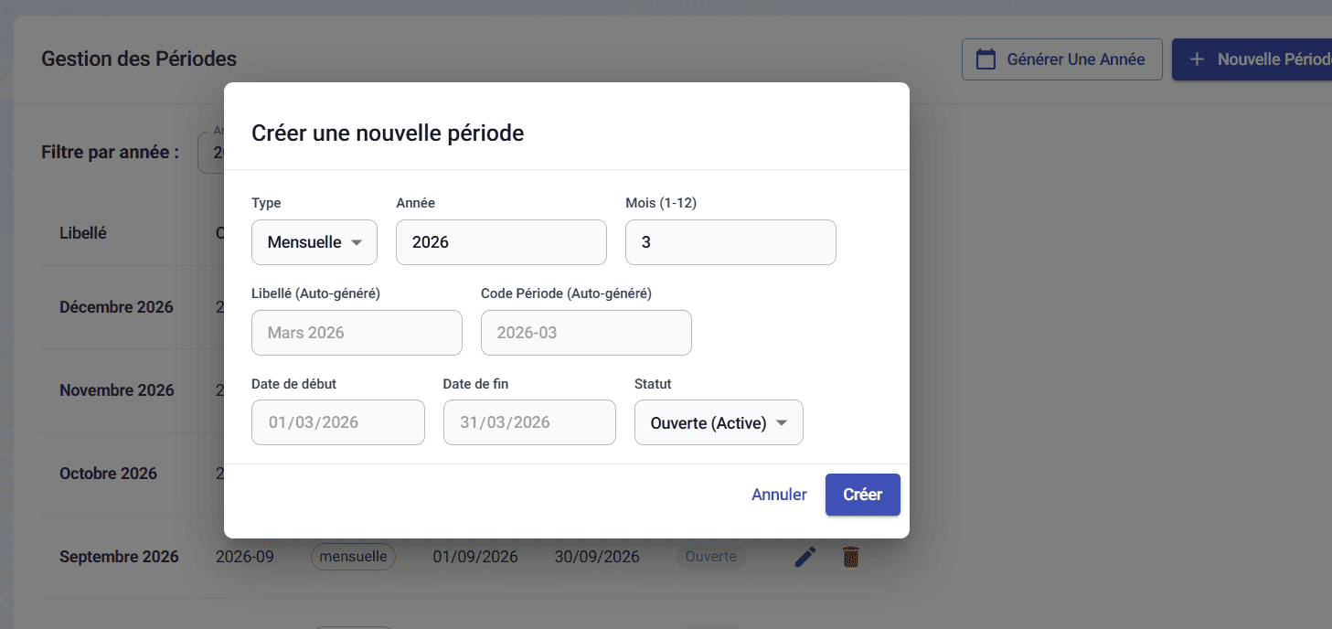 Création d'une période