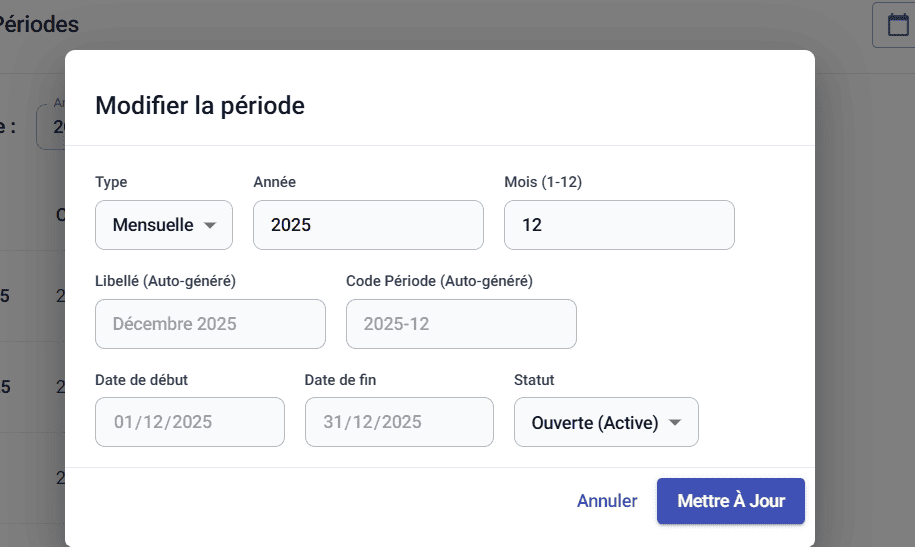 Modification d'une période