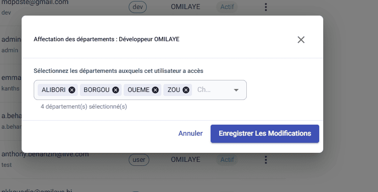 Affectation des départements