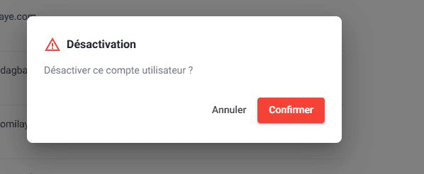 Confirmation de désactivation