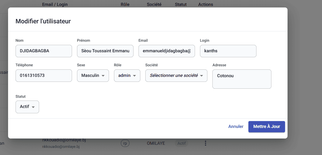 Modification d'un utilisateur