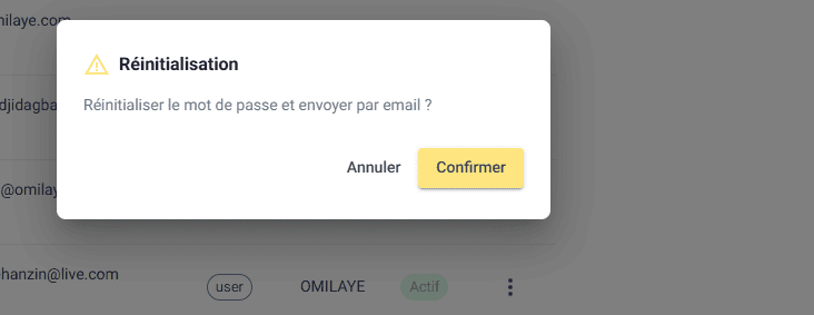 Réinitialisation mot de passe